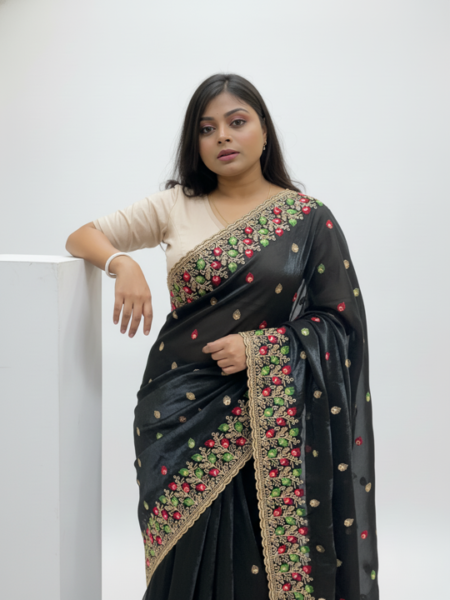 Budget-Friendly Meenakari Fendy Saree – Designer Look, Smart Price- Black