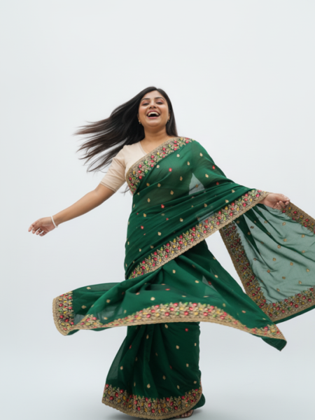 Budget-Friendly Meenakari Fendy Saree – Designer Look, Smart Price- Bottle Green